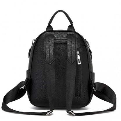BPM2453 - Miss Lulu PU Leather Convertible Backpack Crossbody Bag - Lightweight Anti-Theft Daypack with Multiple Pockets - Black
