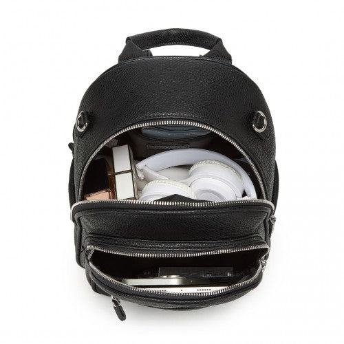 BPM2453 - Miss Lulu PU Leather Convertible Backpack Crossbody Bag - Lightweight Anti-Theft Daypack with Multiple Pockets - Black