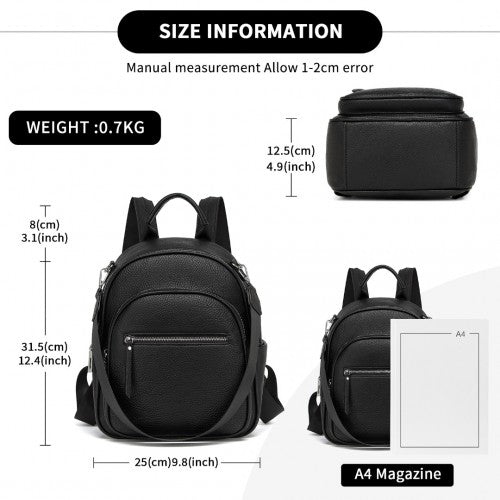 BPM2453 - Miss Lulu PU Leather Convertible Backpack Crossbody Bag - Lightweight Anti-Theft Daypack with Multiple Pockets - Black