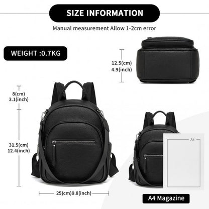 BPM2453 - Miss Lulu PU Leather Convertible Backpack Crossbody Bag - Lightweight Anti-Theft Daypack with Multiple Pockets - Black