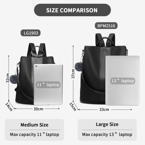 BPM2516 - Miss Lulu Stylish Anti-Theft Convertible Backpack with Spacious Back-Zip Compartment for Commuting & Daily Use - Black
