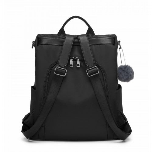 BPM2516 - Miss Lulu Stylish Anti-Theft Convertible Backpack with Spacious Back-Zip Compartment for Commuting & Daily Use - Black