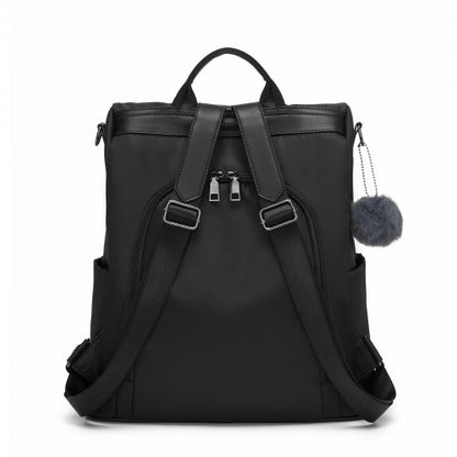 BPM2516 - Miss Lulu Stylish Anti-Theft Convertible Backpack with Spacious Back-Zip Compartment for Commuting & Daily Use - Black
