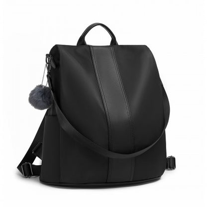 BPM2516 - Miss Lulu Stylish Anti-Theft Convertible Backpack with Spacious Back-Zip Compartment for Commuting & Daily Use - Black