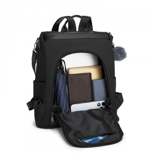 BPM2516 - Miss Lulu Stylish Anti-Theft Convertible Backpack with Spacious Back-Zip Compartment for Commuting & Daily Use - Black