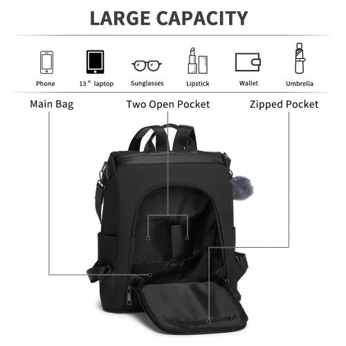 Miss Lulu BPM2516 black backpack – detail view 8