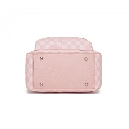 BPM2614 - Miss Lulu Checked PVC Backpack with Detachable Bow, Casual Women’s Daypack for School, Travel & Daily Use - Pink
