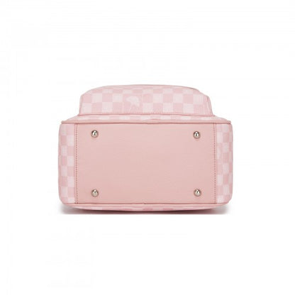 BPM2614 - Miss Lulu Checked PVC Backpack with Detachable Bow, Casual Women’s Daypack for School, Travel & Daily Use - Pink