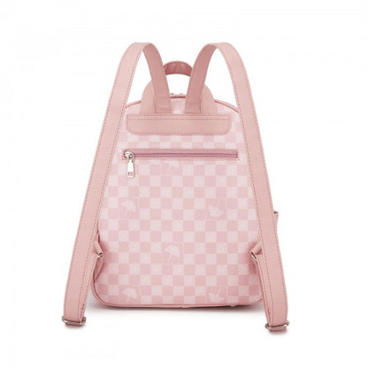BPM2614 - Miss Lulu Checked PVC Backpack with Detachable Bow, Casual Women’s Daypack for School, Travel & Daily Use - Pink