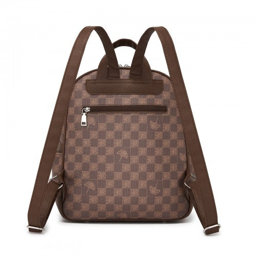 BPM2614 - Miss Lulu Checked PVC Backpack with Detachable Bow, Casual Women’s Daypack for School, Travel & Daily Use - Brown