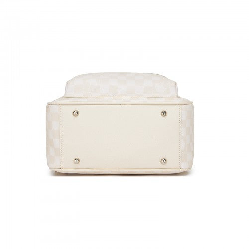 BPM2614 - Miss Lulu Checked PVC Backpack with Detachable Bow, Casual Women’s Daypack for School, Travel & Daily Use - Beige