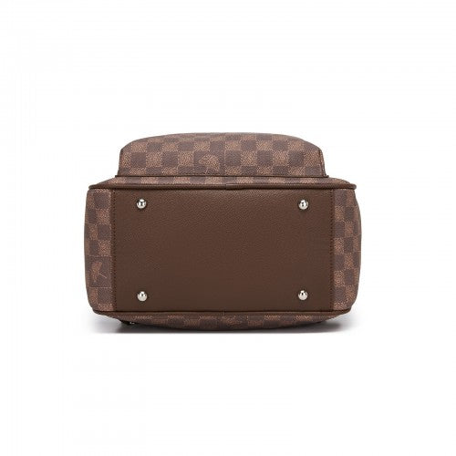 BPM2614 - Miss Lulu Checked PVC Backpack with Detachable Bow, Casual Women’s Daypack for School, Travel & Daily Use - Brown