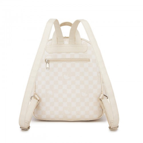 BPM2614 - Miss Lulu Checked PVC Backpack with Detachable Bow, Casual Women’s Daypack for School, Travel & Daily Use - Beige