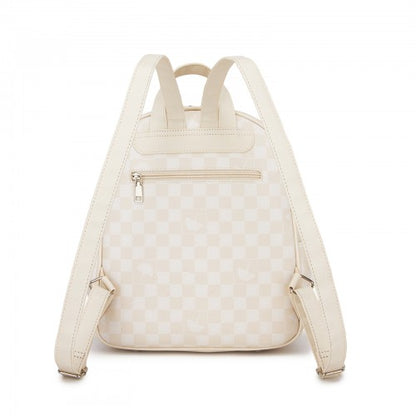 BPM2614 - Miss Lulu Checked PVC Backpack with Detachable Bow, Casual Women’s Daypack for School, Travel & Daily Use - Beige