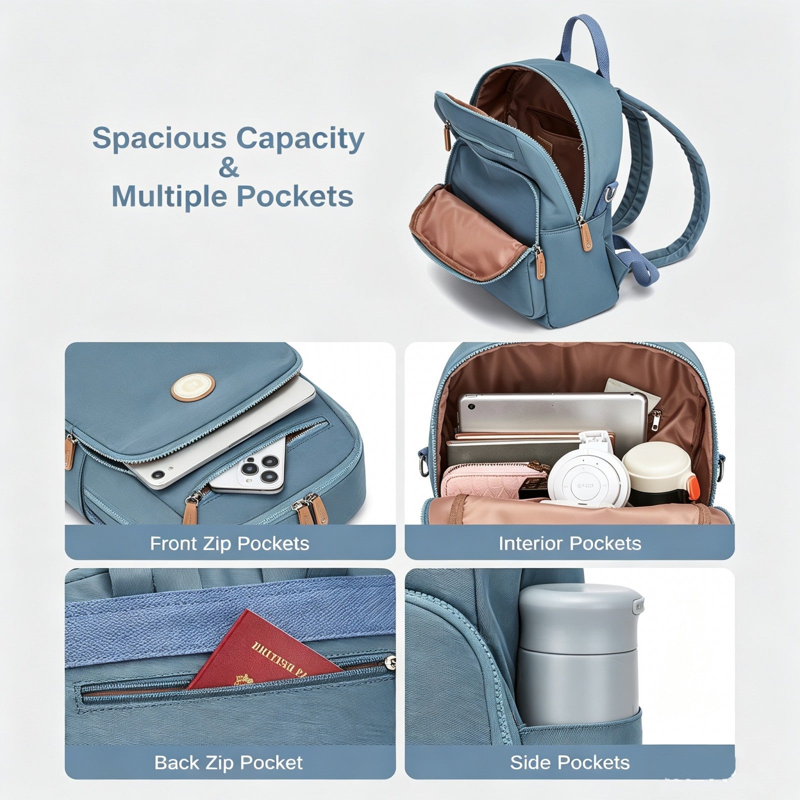 BPM2617 - Miss Lulu Women's Water-Resistant Convertible Backpack, Shoulder and Crossbody Bag
