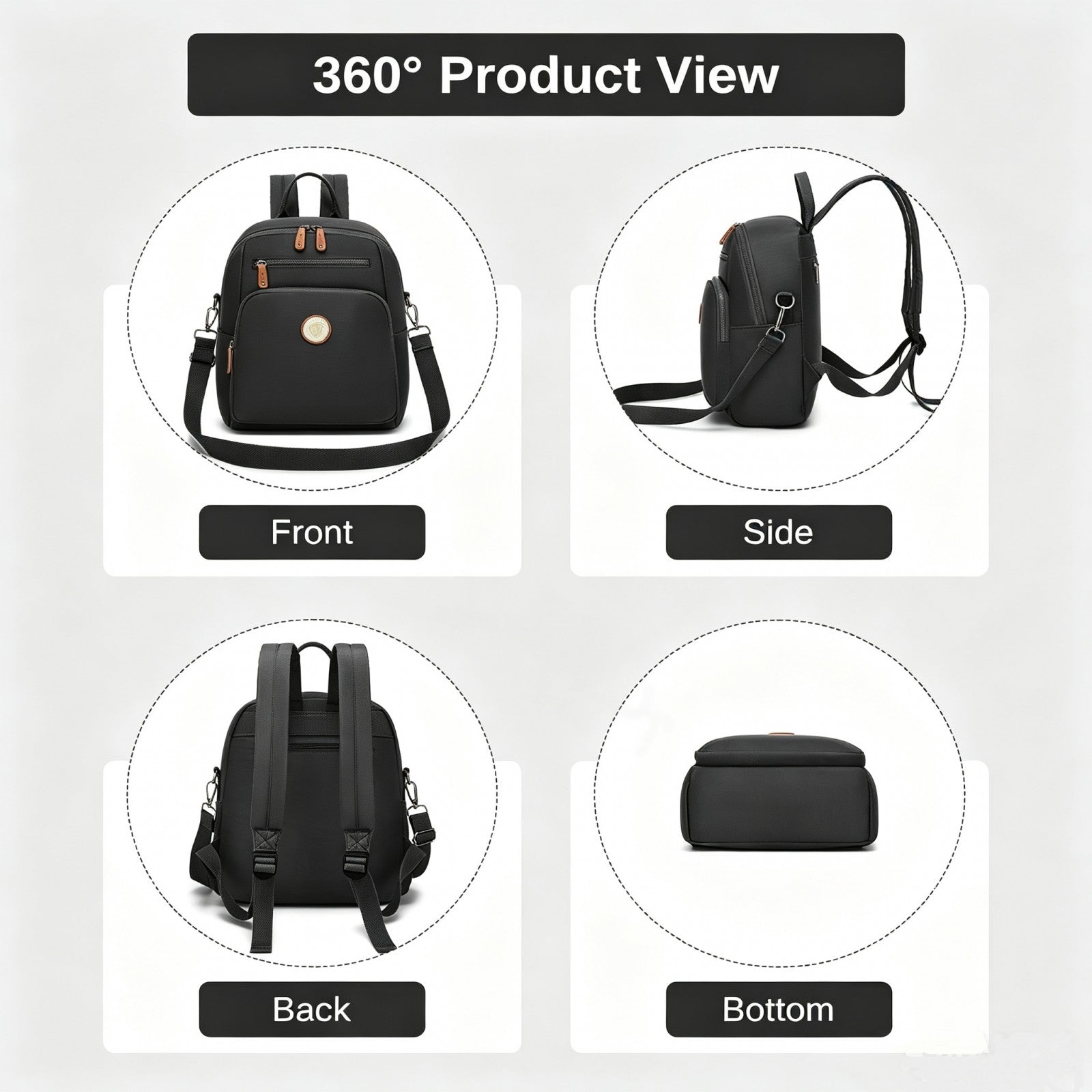 BPM2617 - Miss Lulu Women's Water-Resistant Convertible Backpack, Shoulder and Crossbody Bag