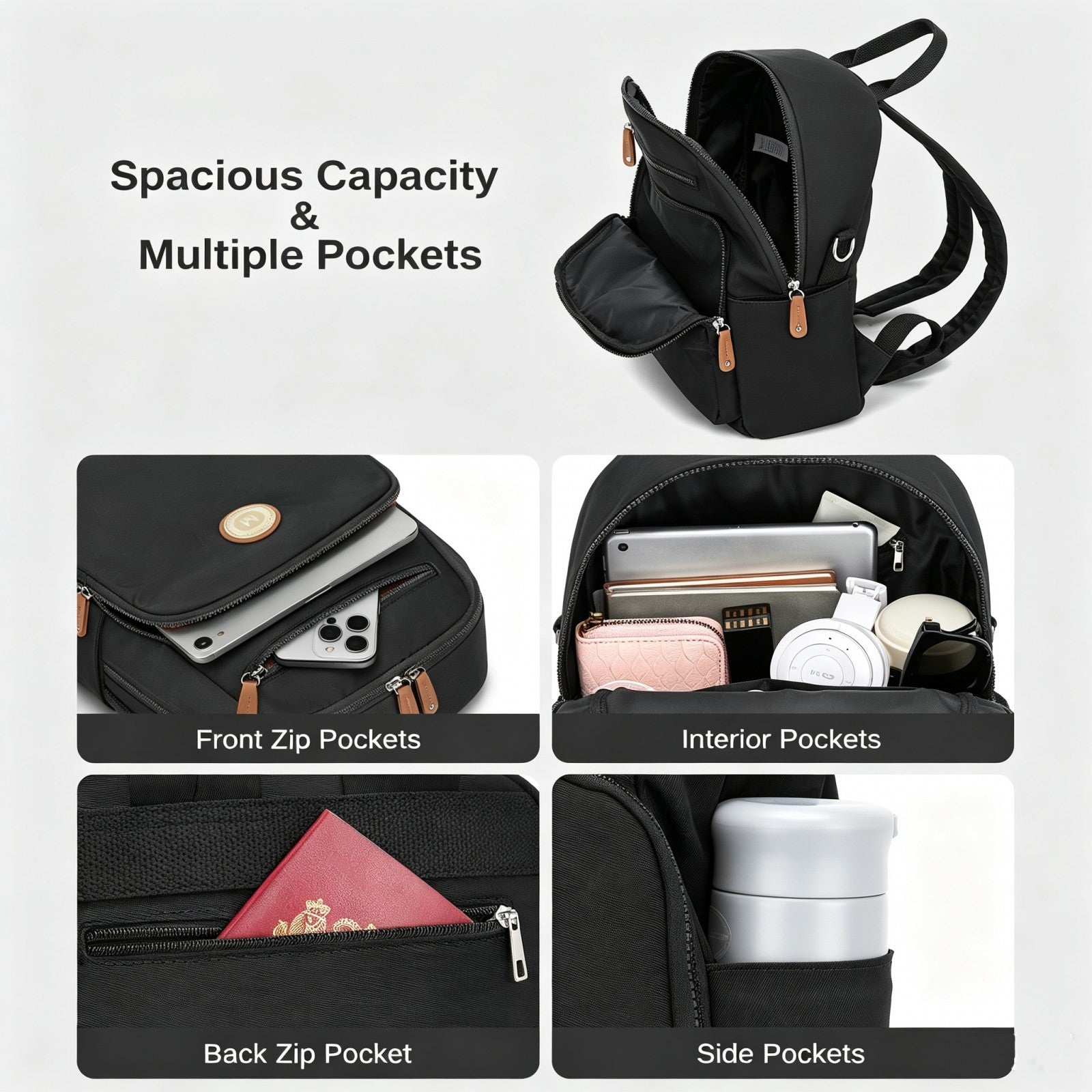 BPM2617 - Miss Lulu Women's Water-Resistant Convertible Backpack, Shoulder and Crossbody Bag