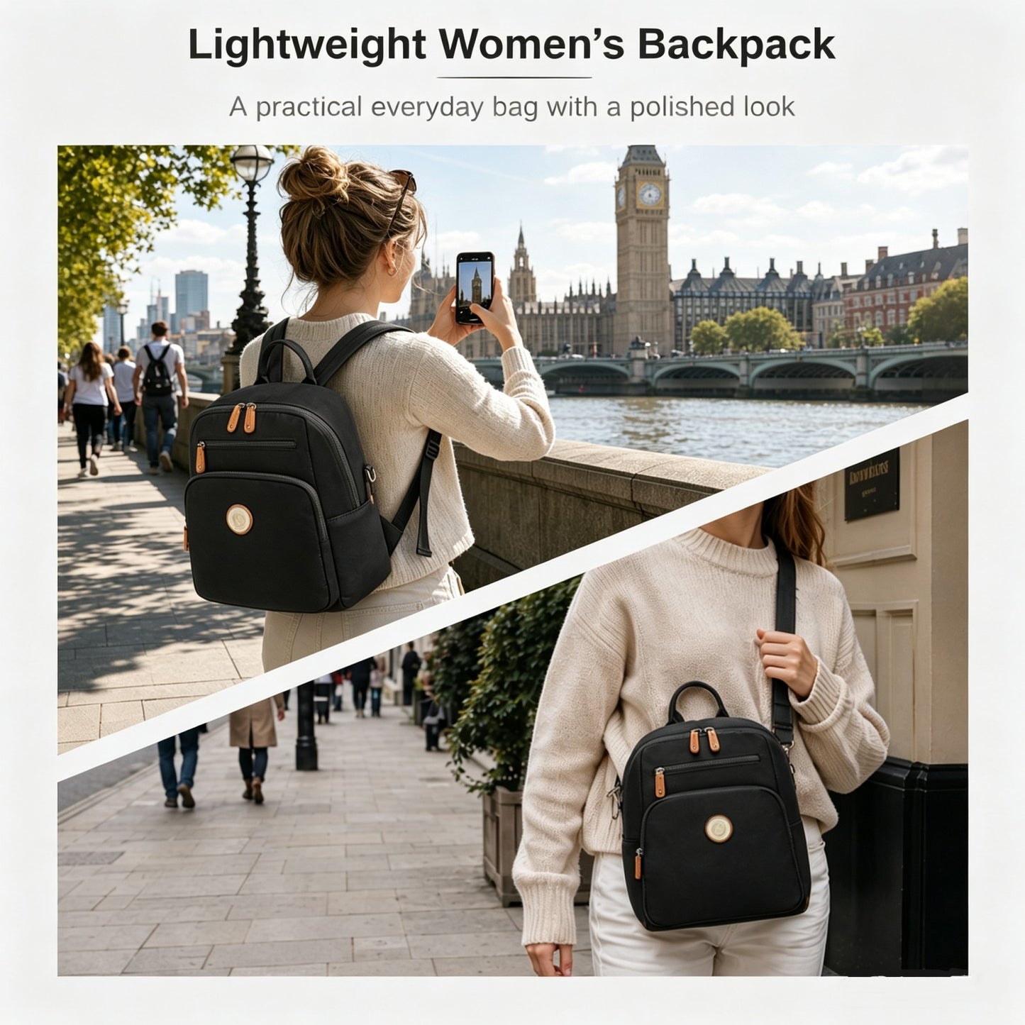 BPM2617 - Miss Lulu Women's Water-Resistant Convertible Backpack, Shoulder and Crossbody Bag