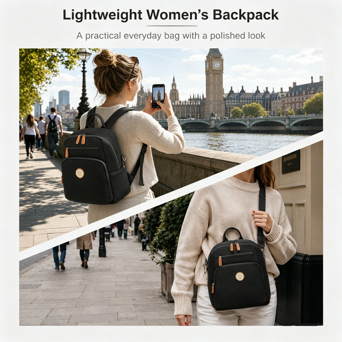 BPM2617 - Miss Lulu Women's Water-Resistant Convertible Backpack, Shoulder and Crossbody Bag