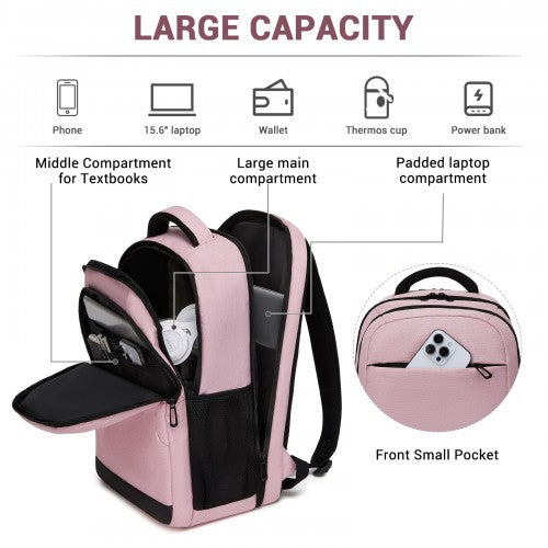 BPN2607 - Trendy Laptop Backpack,Soft Padded,Practical,Organized Storage,Lightweight 15.6" Notebook Bag for Work, School & Travel - Pink