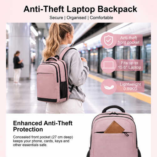 BPN2607 pink laptop backpack – detail view 9