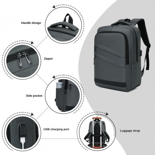 BPS2603 - Premium Laptop Backpack, 15.6 Inch USB Charging Backpack with Padded Laptop Sleeve, Ideal for Work and Commuting - Grey