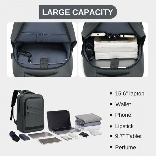 BPS2603 - Premium Laptop Backpack, 15.6 Inch USB Charging Backpack with Padded Laptop Sleeve, Ideal for Work and Commuting - Grey