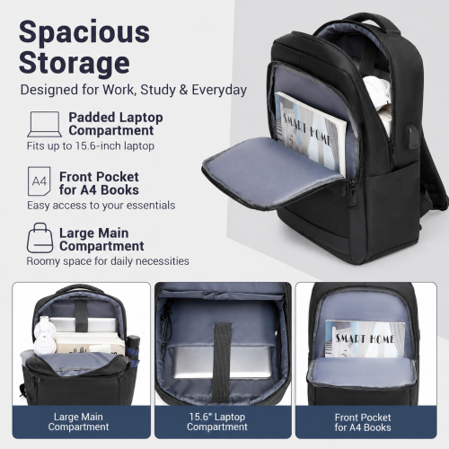 BPS2603 black laptop backpack – detail view 8
