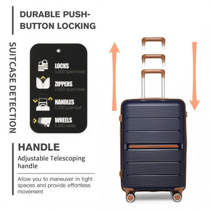 K2392L - British Traveller 20 Inch Multi-Texture Polypropylene Hard Shell Suitcase With TSA Lock - Navy