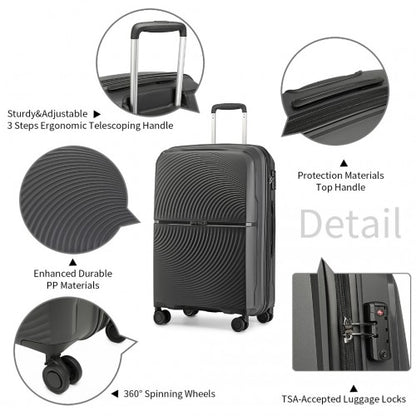 K2393L - British Traveller 20 Inch Spinner Hard Shell PP Suitcase With TSA Lock - Black
