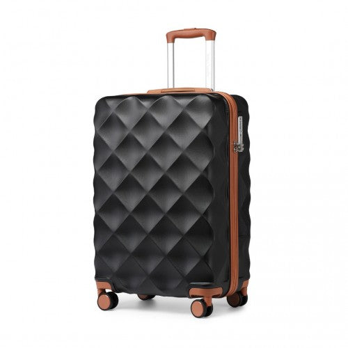 British Traveller 20" K2395L - Ultralight ABS And Polycarbonate Bumpy Diamond Suitcase With TSA Lock - Black And Brown