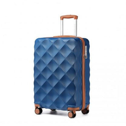 British Traveller 20" K2395L - Ultralight ABS And Polycarbonate Bumpy Diamond Suitcase With TSA Lock - Navy And Brown