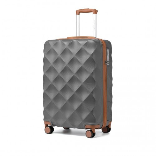 British Traveller 20" K2395L - Ultralight ABS And Polycarbonate Bumpy Diamond Suitcase With TSA Lock - Grey And Brown