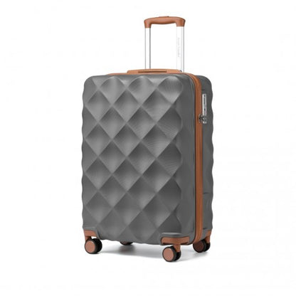 British Traveller 20" K2395L - Ultralight ABS And Polycarbonate Bumpy Diamond Suitcase With TSA Lock - Grey And Brown