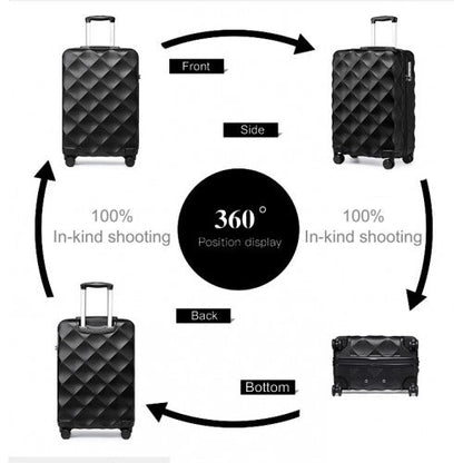 K2395L - British Traveller 20 Inch Ultralight ABS And Polycarbonate Bumpy Diamond Suitcase With TSA Lock - Black