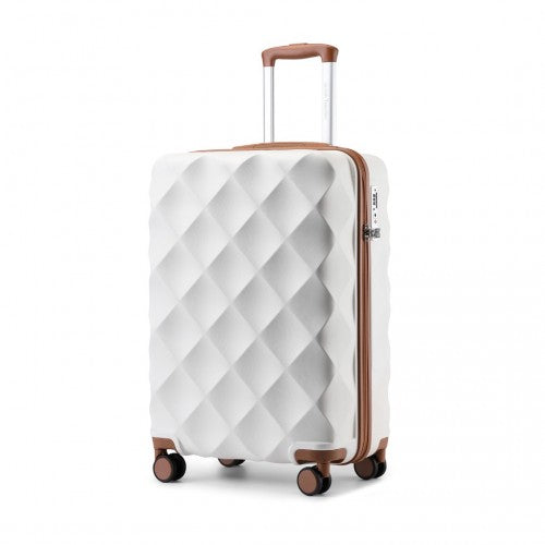 British Traveller 20" K2395L - Ultralight ABS And Polycarbonate Bumpy Diamond Suitcase With TSA Lock - Cream