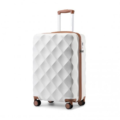 British Traveller 20" K2395L - Ultralight ABS And Polycarbonate Bumpy Diamond Suitcase With TSA Lock - Cream