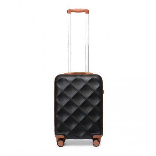 Black British Traveller 20 inch hard shell suitcase with bumpy diamond texture and copper trim