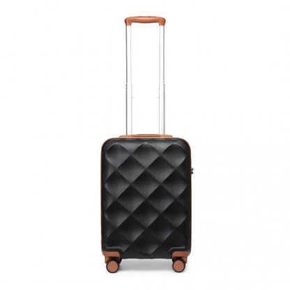 Black British Traveller 20 inch hard shell suitcase with bumpy diamond texture and copper trim