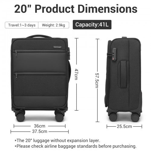 British Traveller KSB2597 20-inch black suitcase – detail view 20