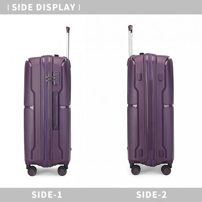 K2393L - British Traveller 24 Inch Spinner Hard Shell PP Suitcase With TSA Lock - Purple