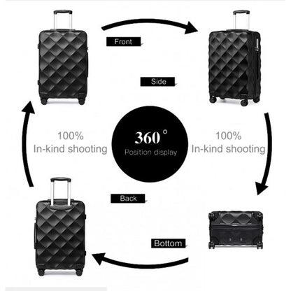K2395L - British Traveller 24 Inch Ultralight ABS And Polycarbonate Bumpy Diamond Suitcase With TSA Lock - Black