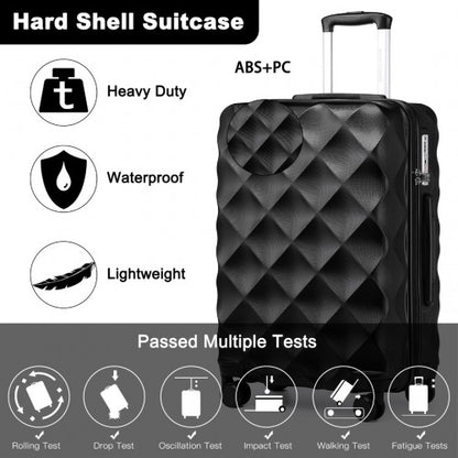 K2395L - British Traveller 24 Inch Ultralight ABS And Polycarbonate Bumpy Diamond Suitcase With TSA Lock - Black
