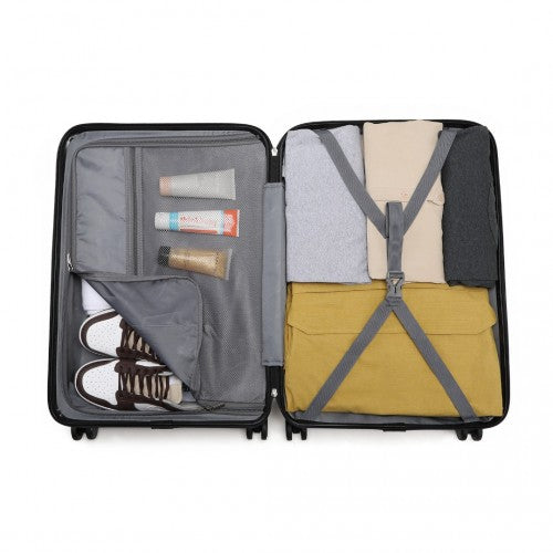 K2395L - British Traveller 24 Inch Ultralight ABS And Polycarbonate Bumpy Diamond Suitcase With TSA Lock - Black