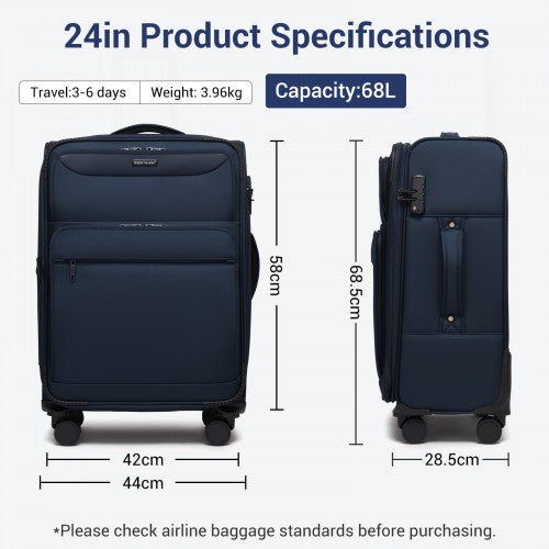 British Traveller KSB2582 24-inch navy suitcase – detail view 24
