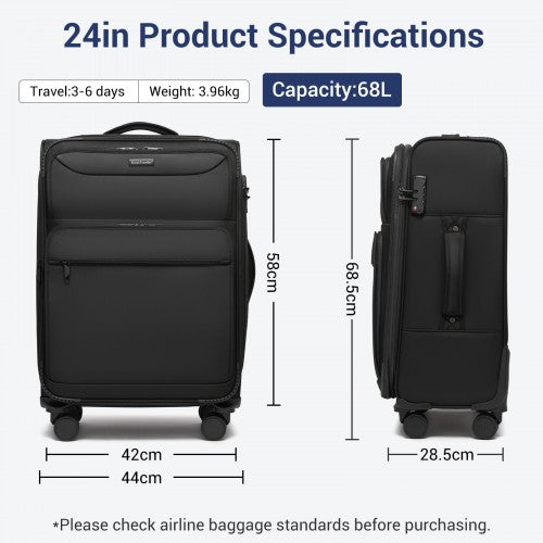 British Traveller KSB2582 24-inch black suitcase – detail view 24