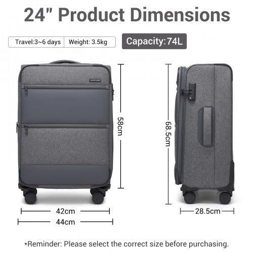 British Traveller KSB2597 24-inch grey suitcase – detail view 24