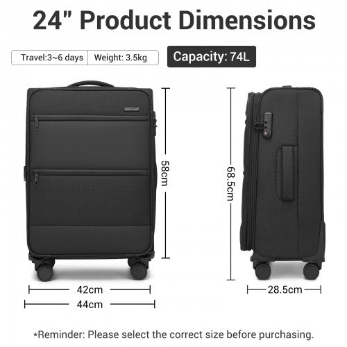 British Traveller KSB2597 24-inch black suitcase – detail view 24