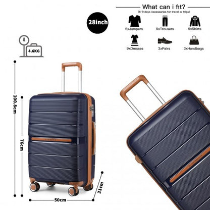 K2392L - British Traveller 28 Inch Multi-Texture Polypropylene Hard Shell Suitcase With TSA Lock - Navy