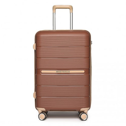 K2392L - British Traveller 28 Inch Multi-Texture Polypropylene Hard Shell Suitcase With TSA Lock - Brown And Apricot